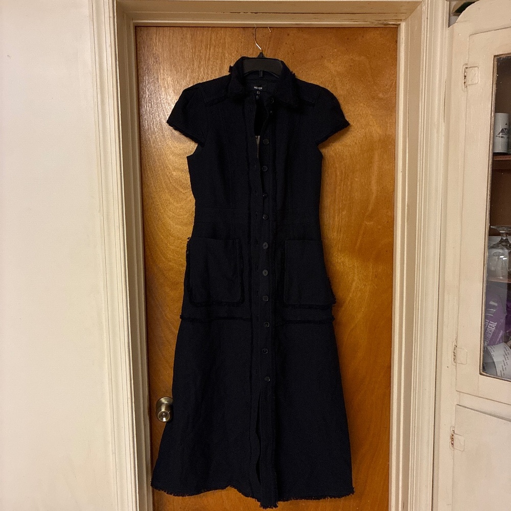 ME+EM NWT Navy Textured Cotton Fringe Midi Dress - Picture 5 of 7